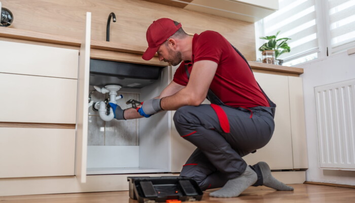 plumber working on sink at plumbing business for sale in utah